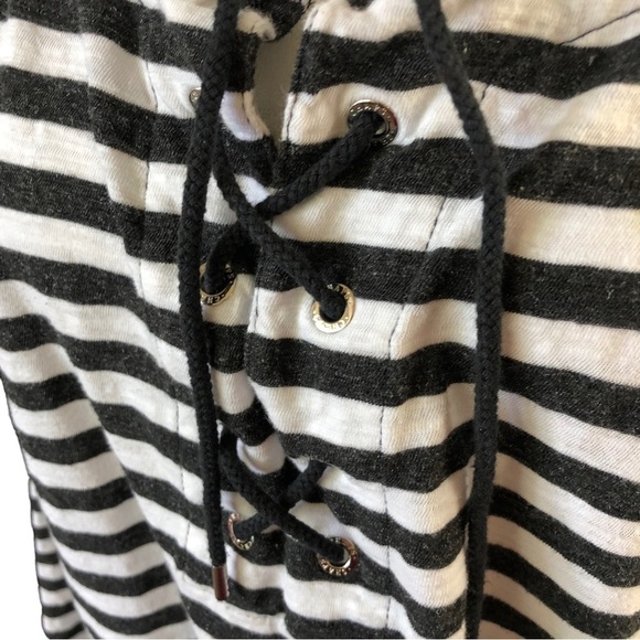 Chaps Breton Sailor Style Popover Top Women L Black White Stripe - Picture 2 of 9